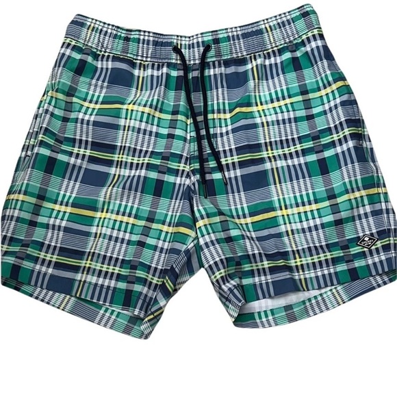 Sperry Mens Sz M Blue Green Plaid Bathing Suit Mesh Lined Summer Swim Trunks - Picture 2 of 7